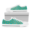 Teal Pizza Pattern Print White Low Top Sneakers