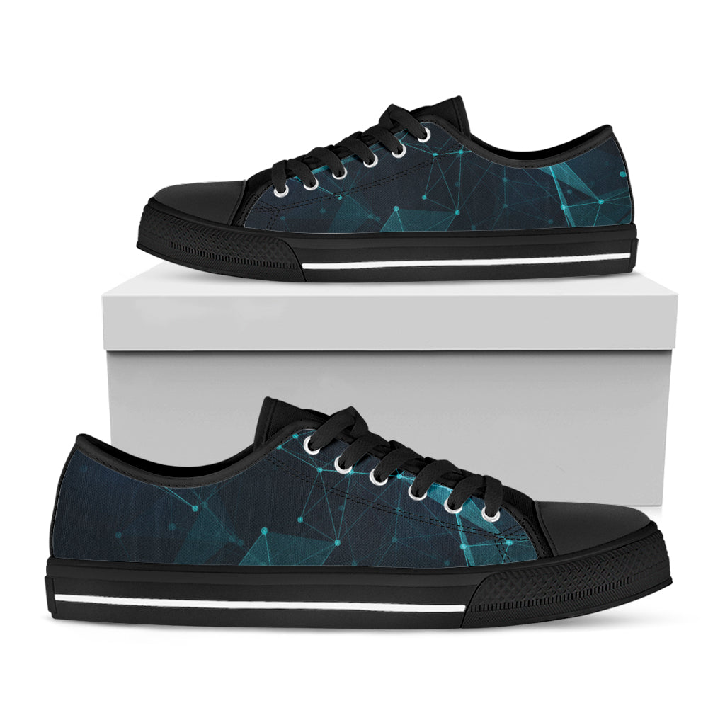 Teal Polygonal Dot Geometric Print Black Low Top Sneakers