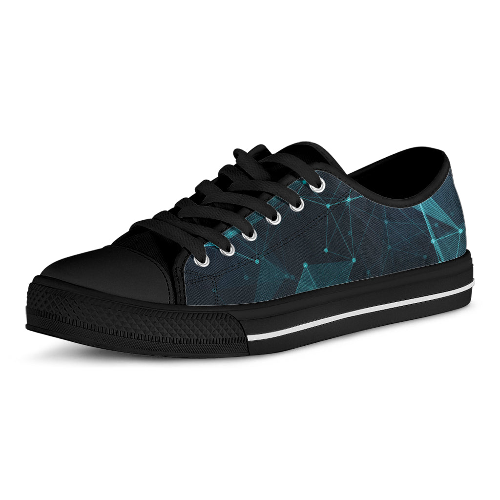 Teal Polygonal Dot Geometric Print Black Low Top Sneakers