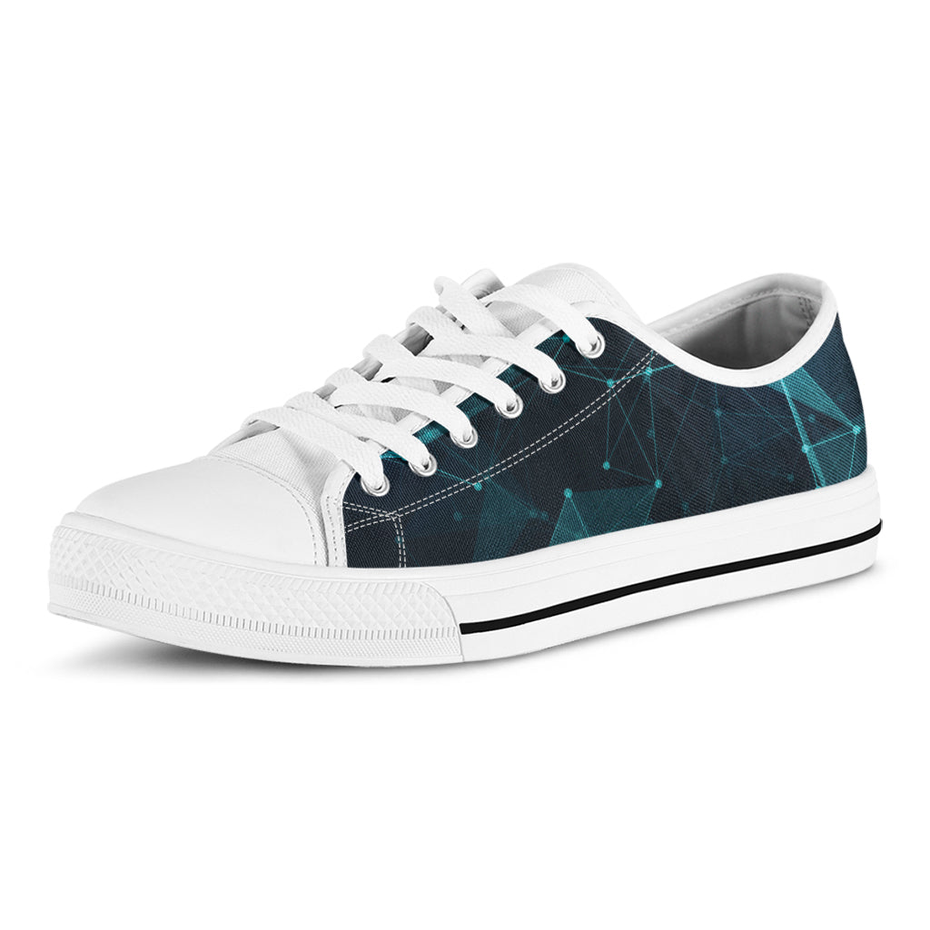 Teal Polygonal Dot Geometric Print White Low Top Sneakers