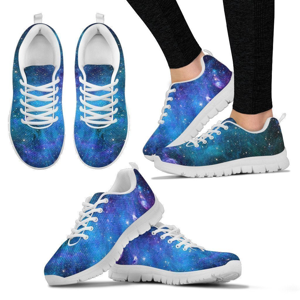 Teal Purple Stardust Galaxy Space Print White Running Shoes