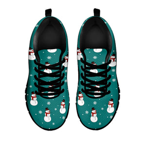 Teal Snowman Pattern Print Black Running Shoes