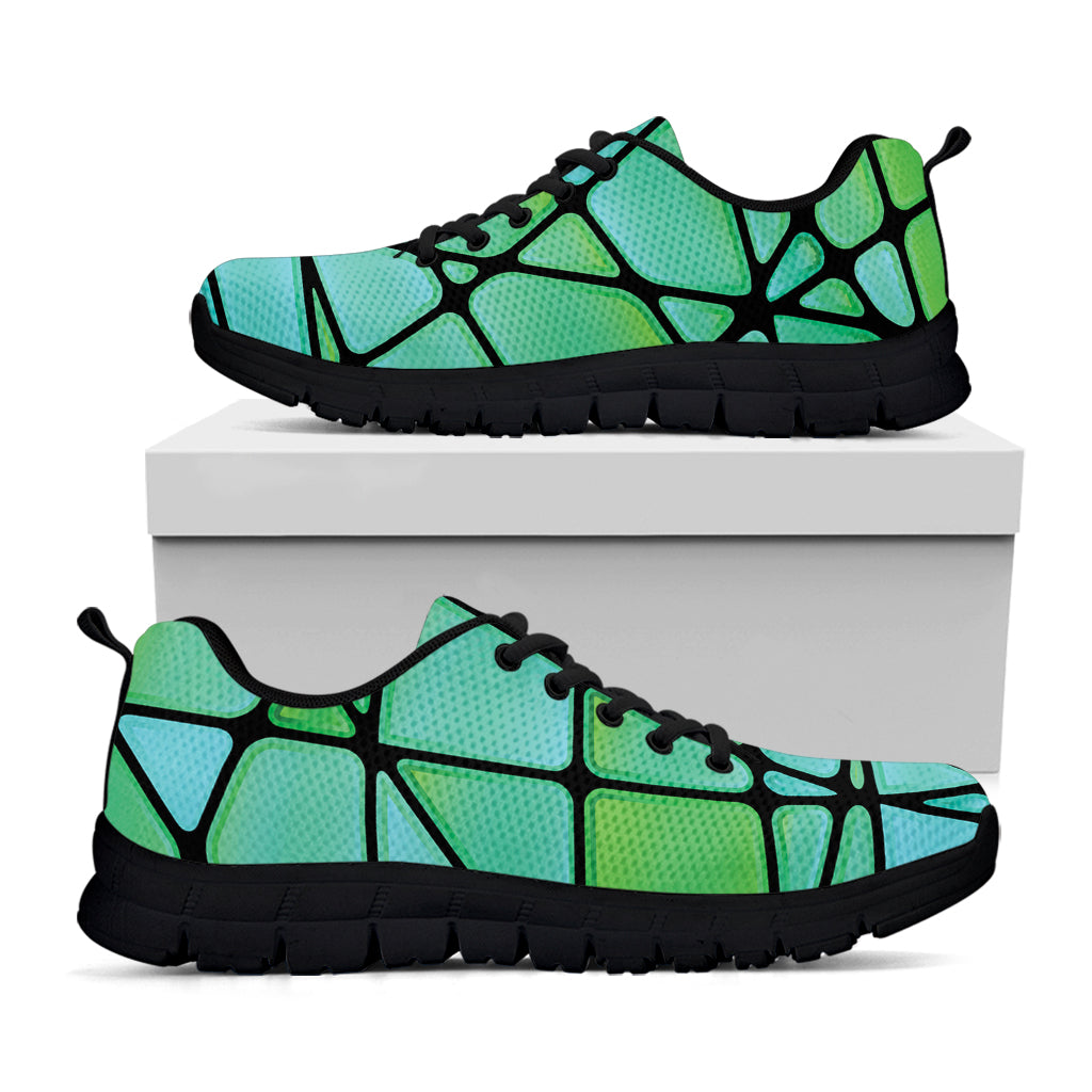 Teal Stained Glass Mosaic Print Black Running Shoes