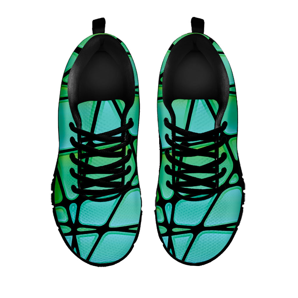 Teal Stained Glass Mosaic Print Black Running Shoes