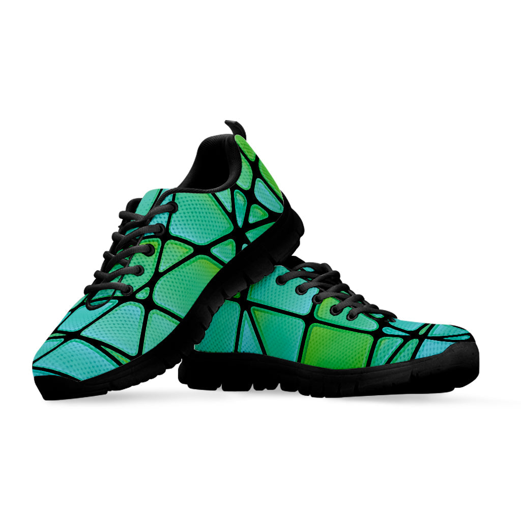 Teal Stained Glass Mosaic Print Black Running Shoes