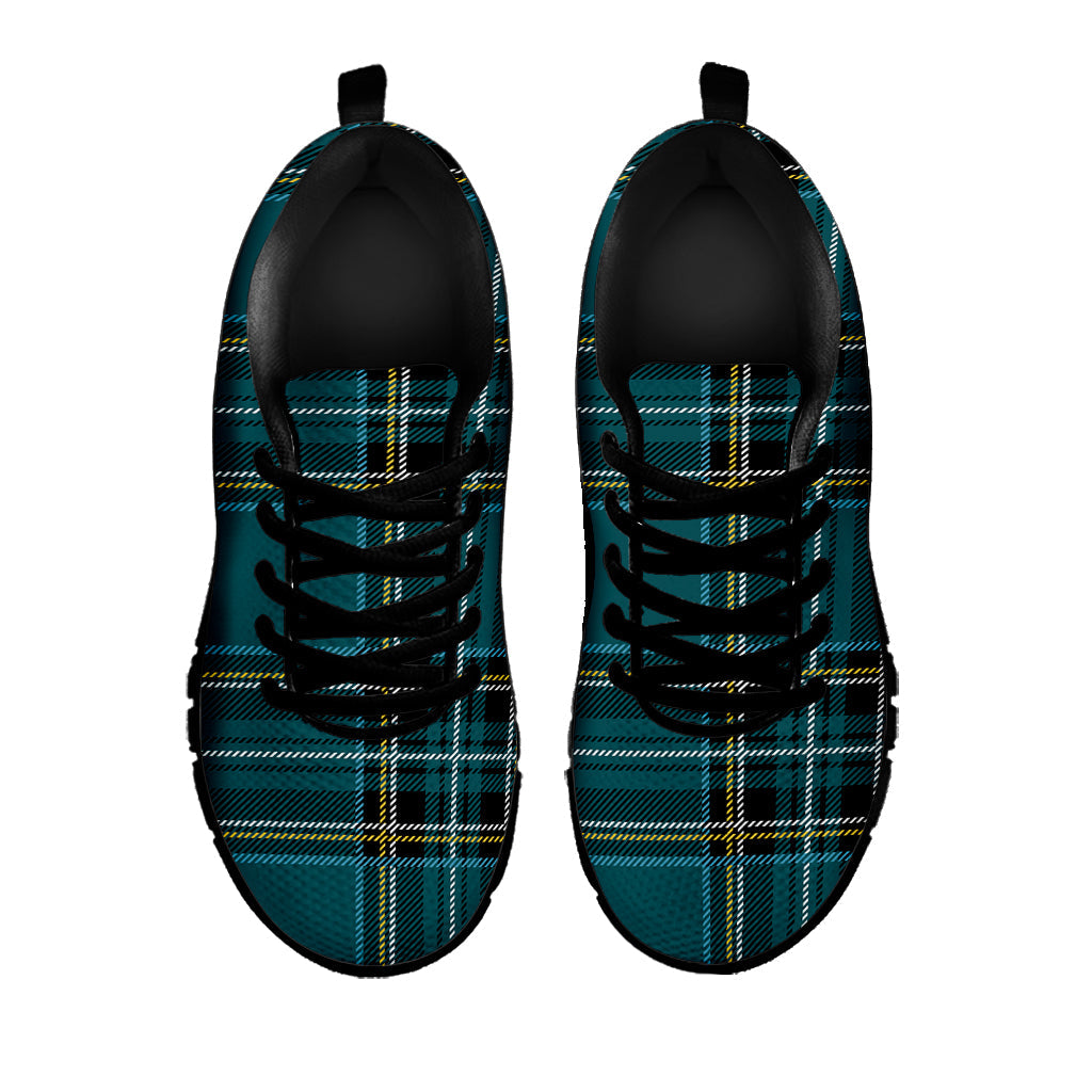Teal Stewart Tartan Pattern Print Black Running Shoes