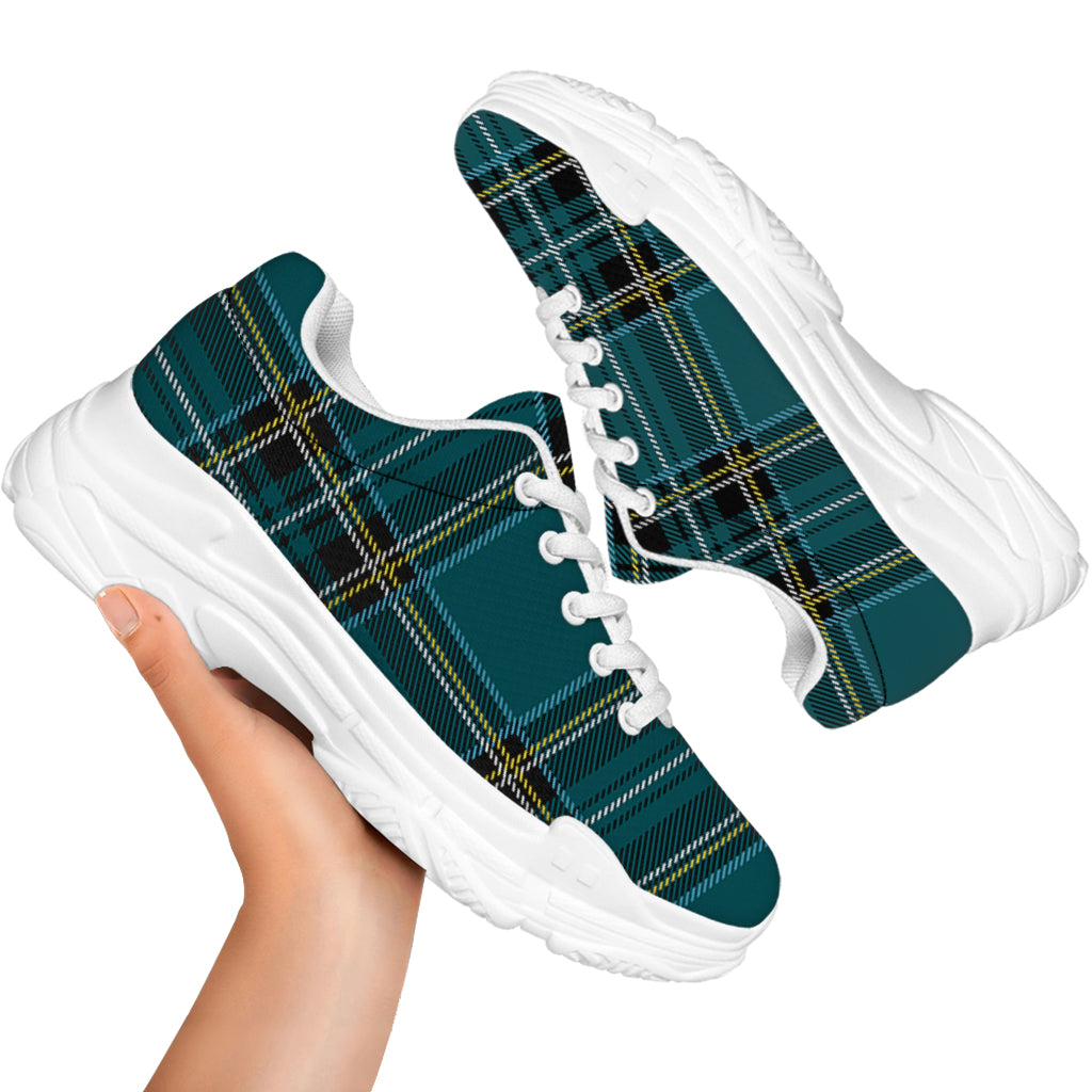 Teal Stewart Tartan Pattern Print White Chunky Shoes