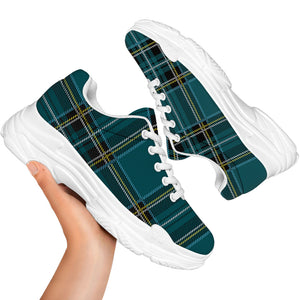 Teal Stewart Tartan Pattern Print White Chunky Shoes