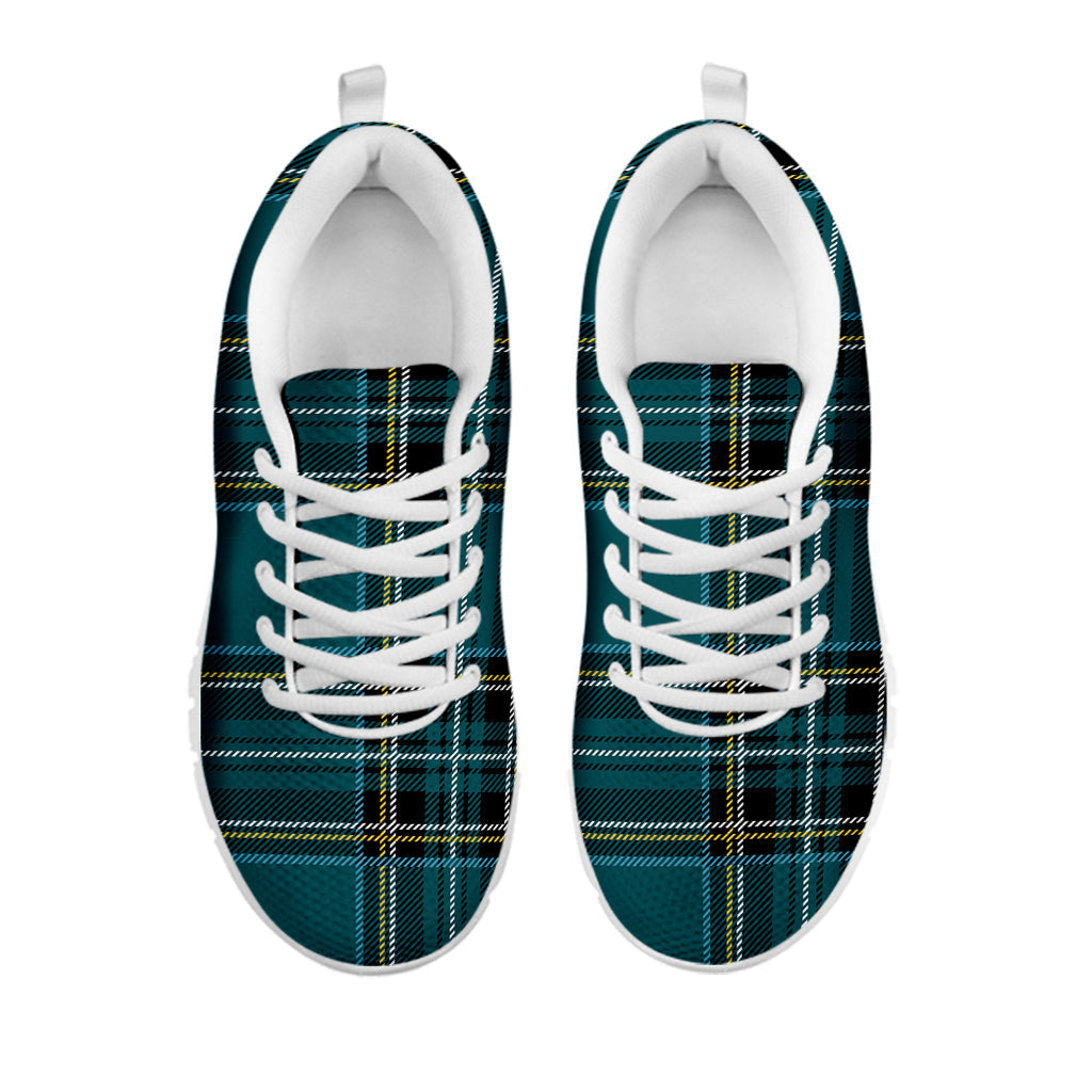 Teal Stewart Tartan Pattern Print White Running Shoes