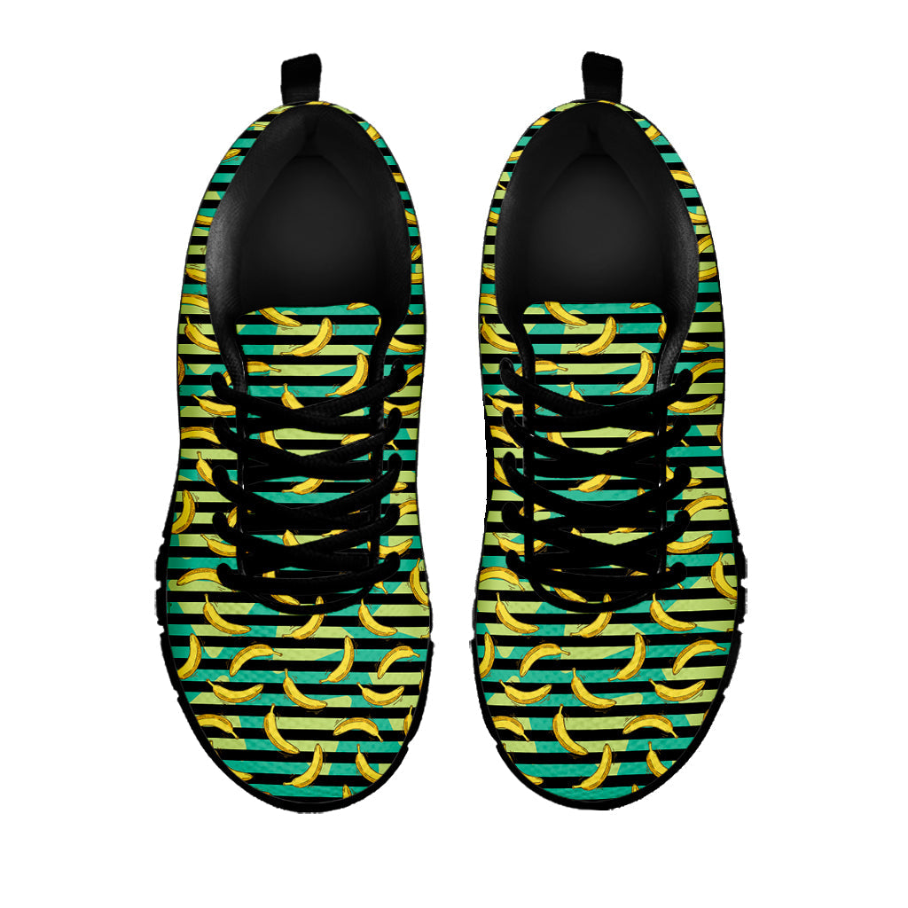 Teal Striped Banana Pattern Print Black Running Shoes