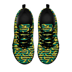Teal Striped Banana Pattern Print Black Running Shoes