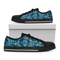 Teal Sugar Skull Flower Pattern Print Black Low Top Sneakers