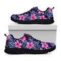 Teal Tropical Hibiscus Pattern Print Black Running Shoes