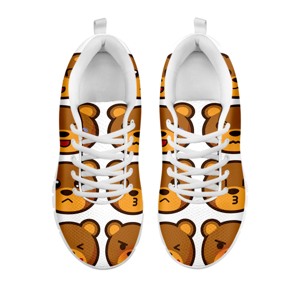 Teddy Bear Emoji Print White Running Shoes