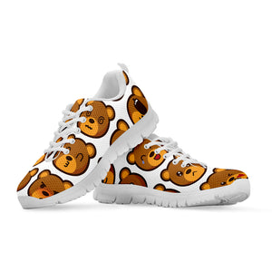Teddy Bear Emoji Print White Running Shoes