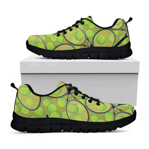 Tennis Ball And Racket Pattern Print Black Running Shoes