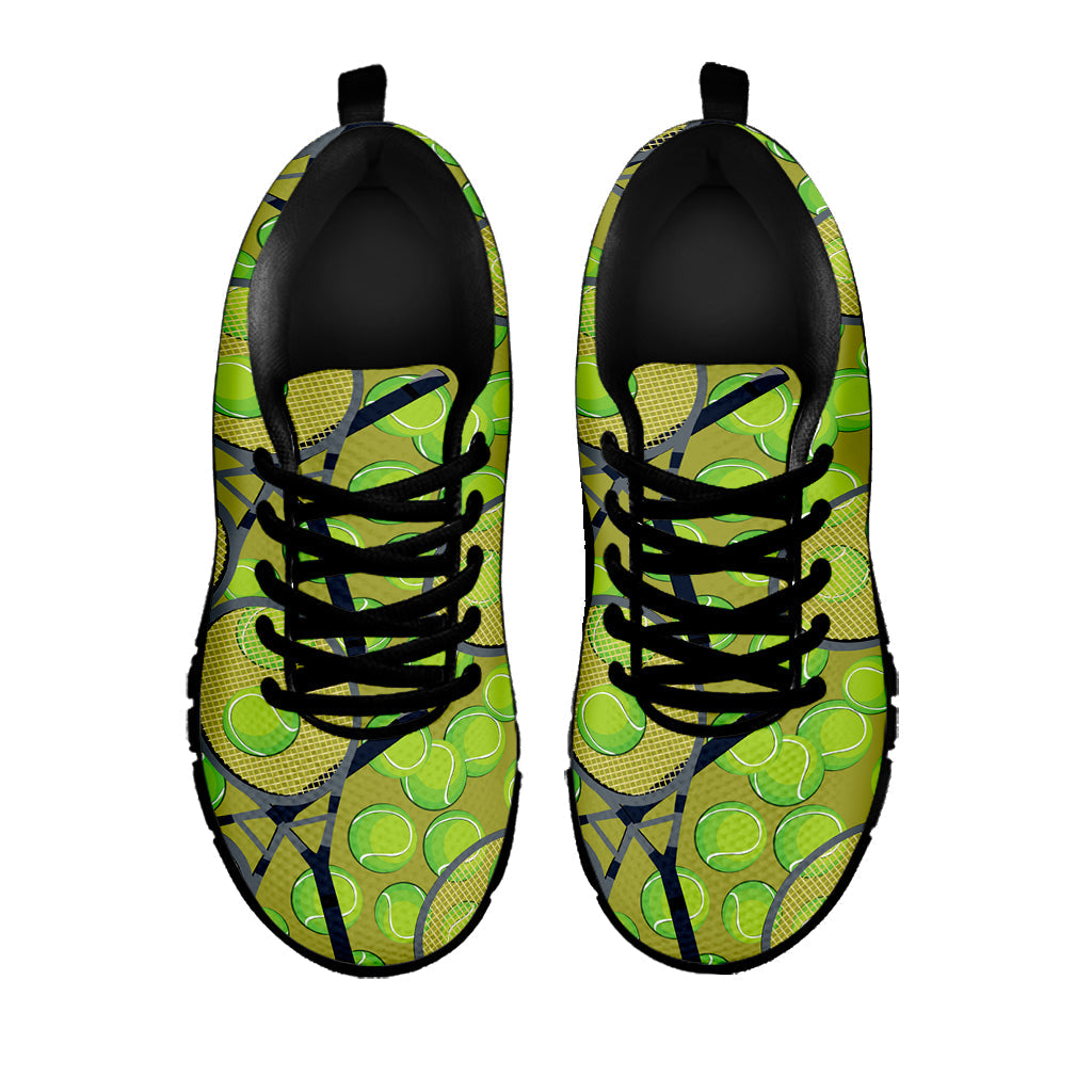 Tennis Ball And Racket Pattern Print Black Running Shoes