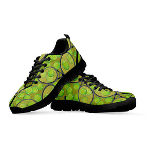 Tennis Ball And Racket Pattern Print Black Running Shoes