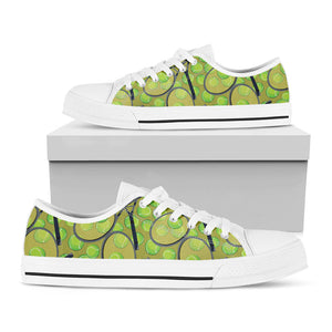 Tennis Ball And Racket Pattern Print White Low Top Sneakers