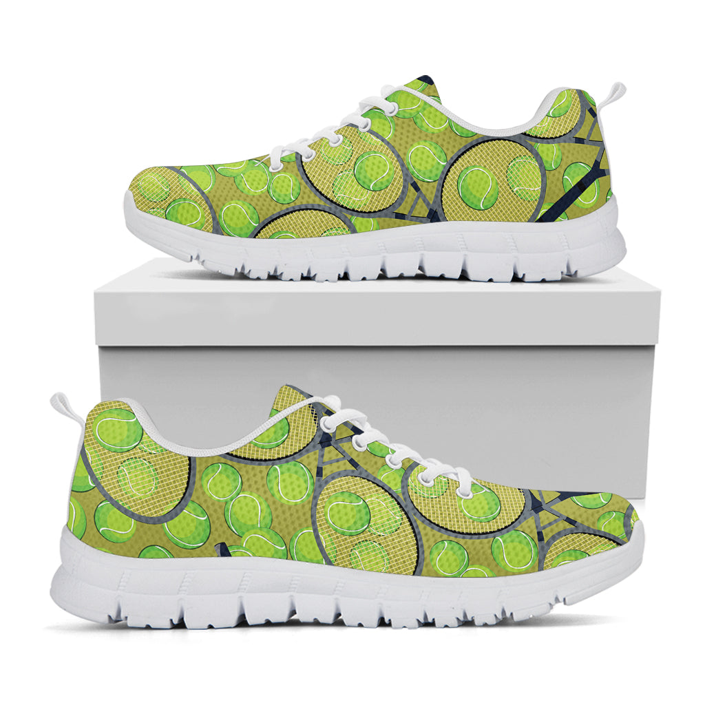 Tennis Ball And Racket Pattern Print White Running Shoes