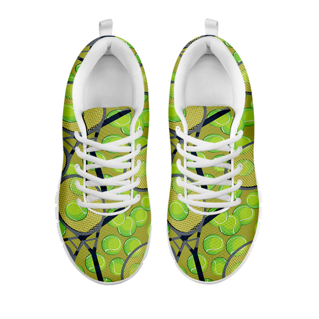 Tennis Ball And Racket Pattern Print White Running Shoes
