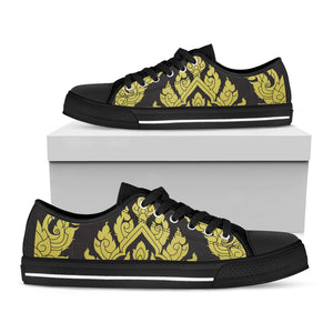 Thai Ornament Pattern Print Black Low Top Sneakers
