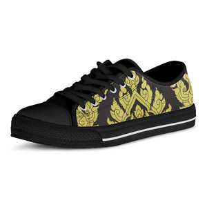 Thai Ornament Pattern Print Black Low Top Sneakers