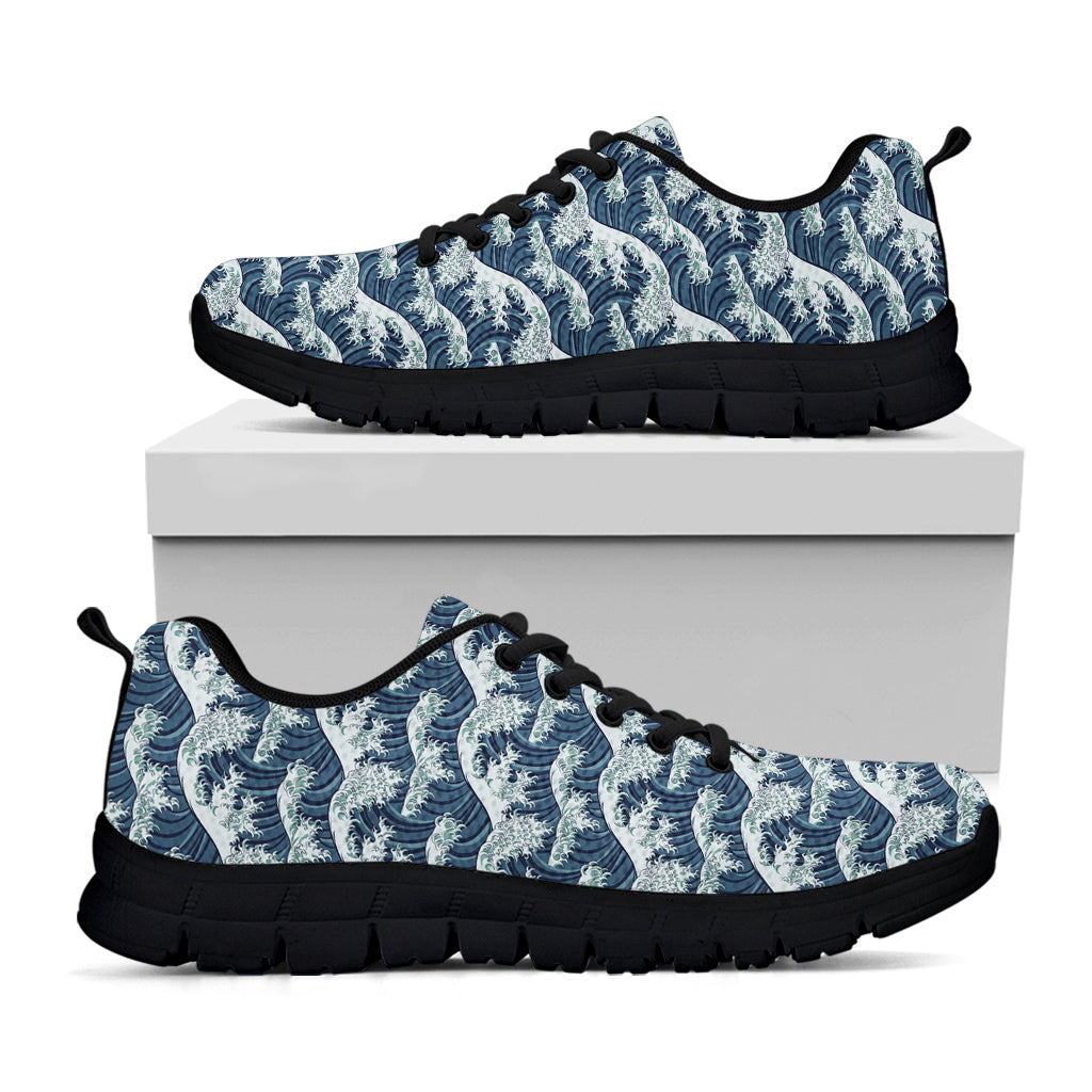 The Great Kanagawa Wave Pattern Print Black Running Shoes