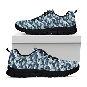 The Great Kanagawa Wave Pattern Print Black Running Shoes