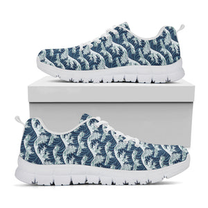 The Great Kanagawa Wave Pattern Print White Running Shoes