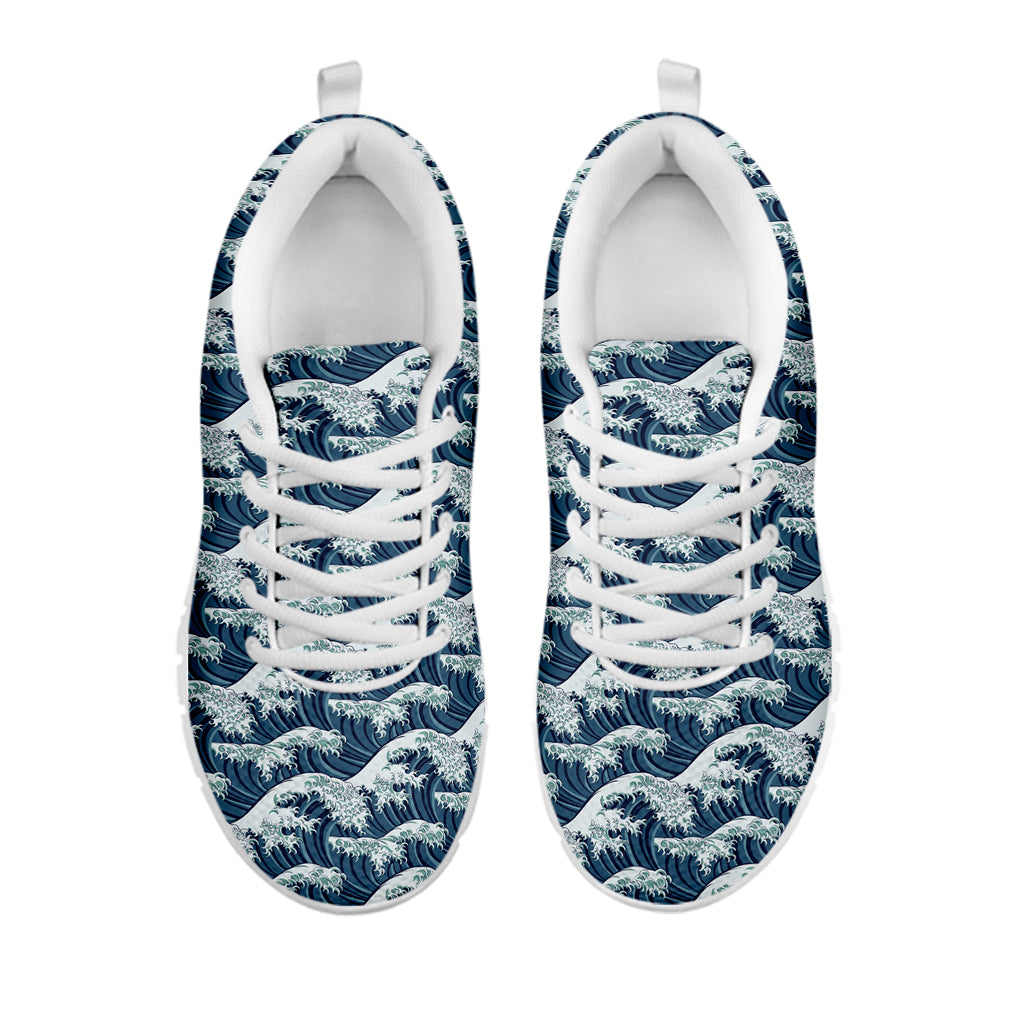 The Great Kanagawa Wave Pattern Print White Running Shoes