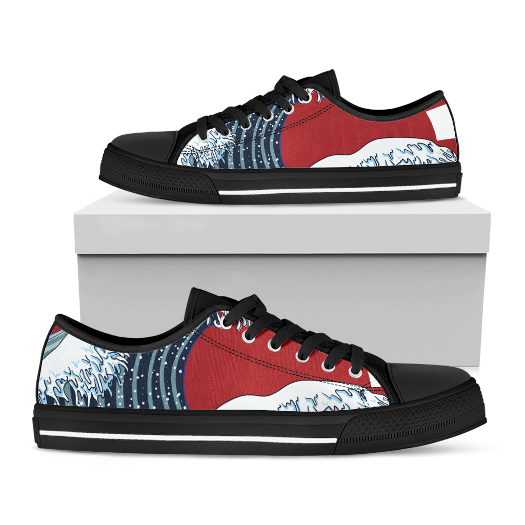 The Great Kanagawa Wave Print Black Low Top Sneakers