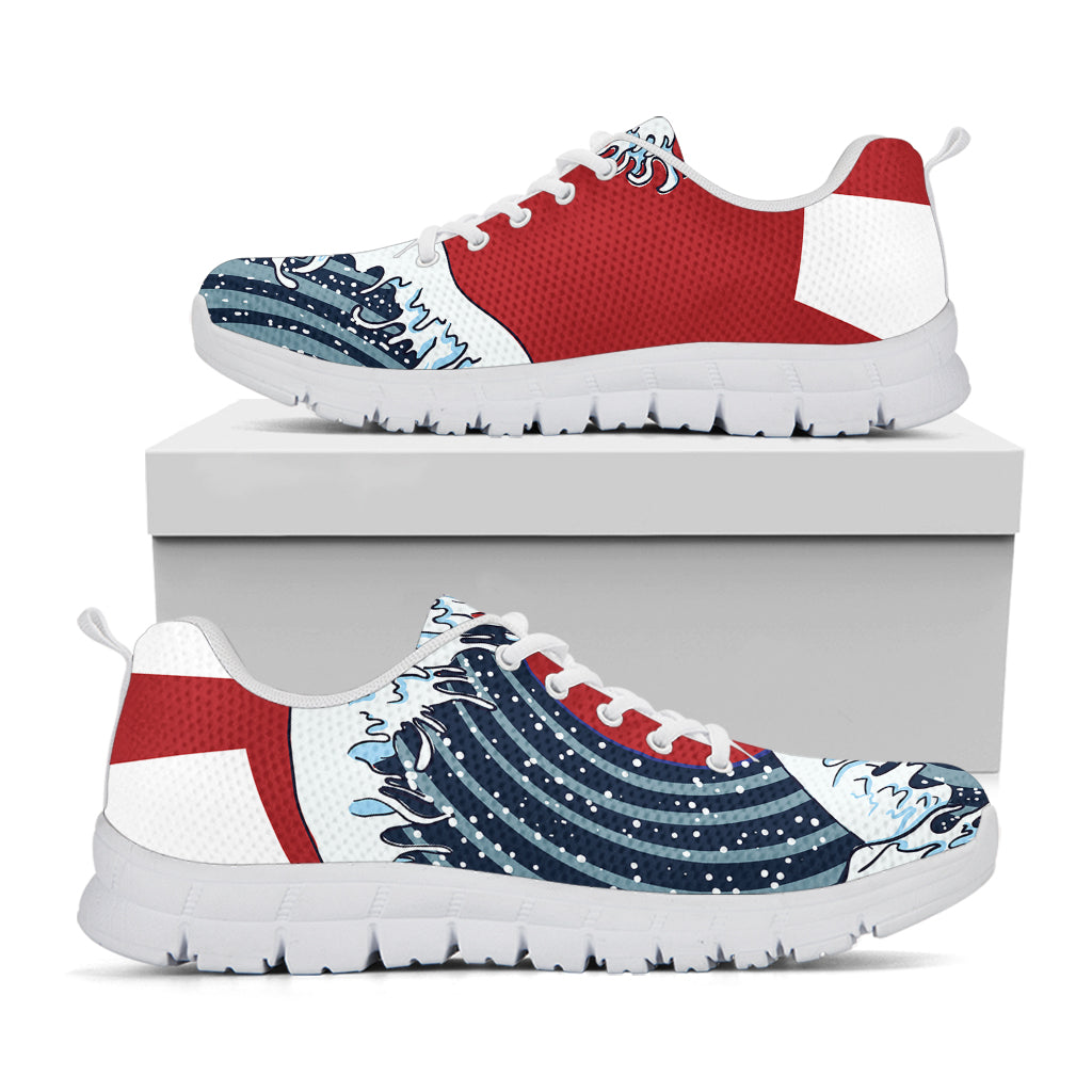 The Great Kanagawa Wave Print White Running Shoes