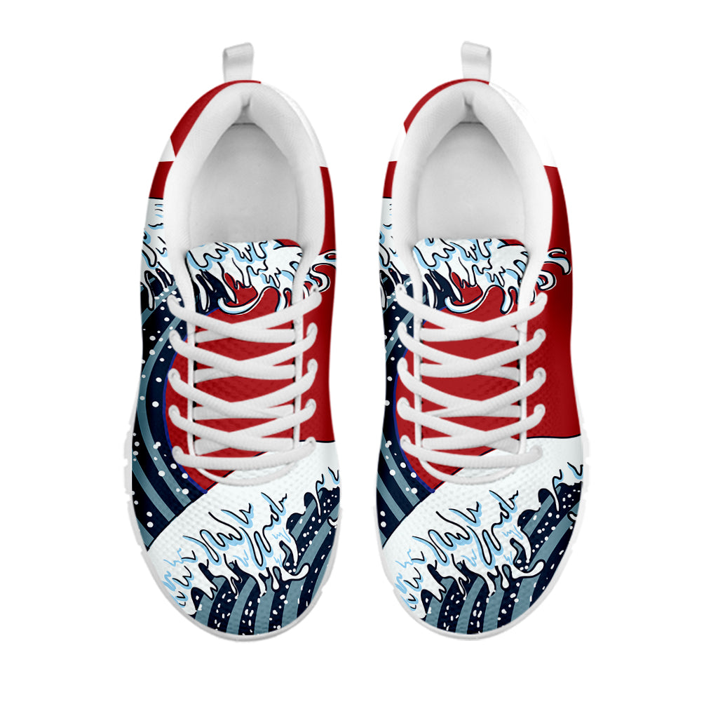 The Great Kanagawa Wave Print White Running Shoes