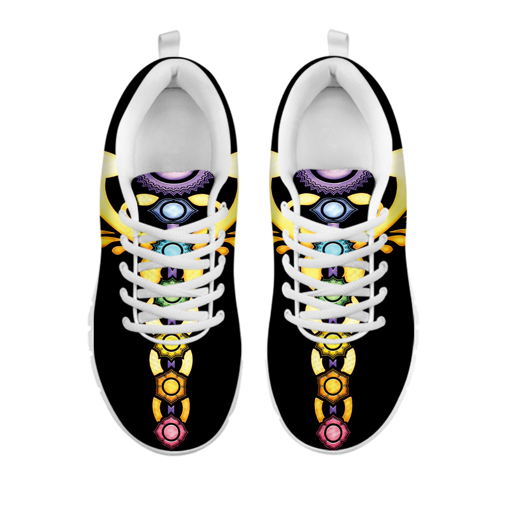 The Seven Chakras Caduceus Print White Running Shoes