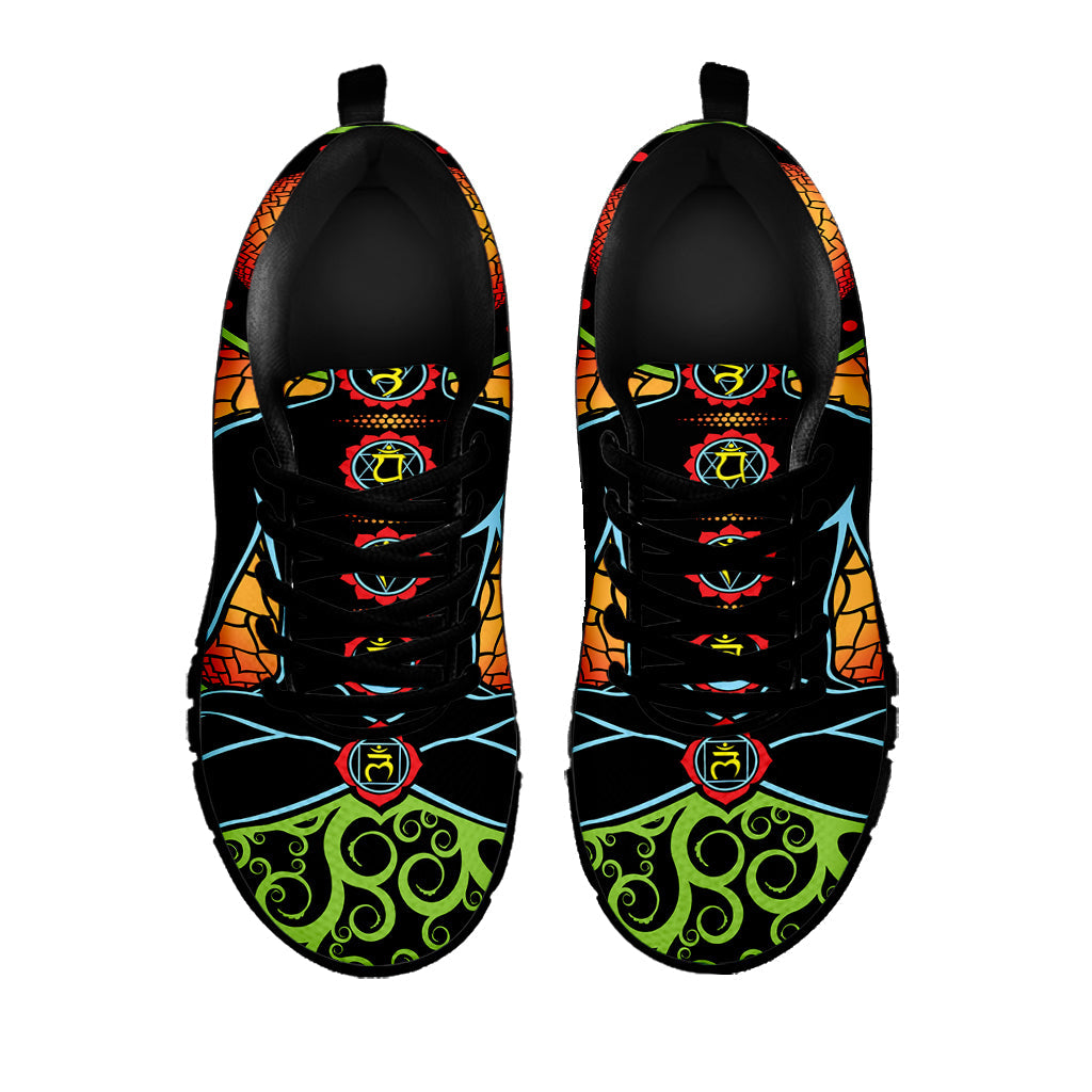 The Seven Chakras Print Black Running Shoes