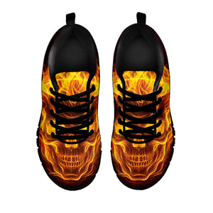 Three Flaming Skull Print Black Running Shoes