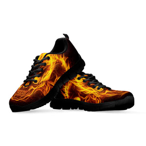Three Flaming Skull Print Black Running Shoes