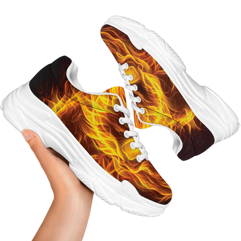 Three Flaming Skull Print White Chunky Shoes