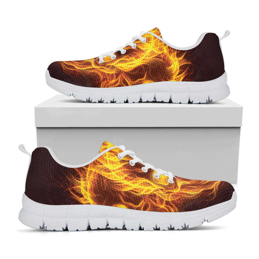 Three Flaming Skull Print White Running Shoes