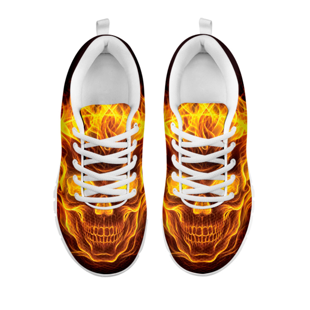 Three Flaming Skull Print White Running Shoes