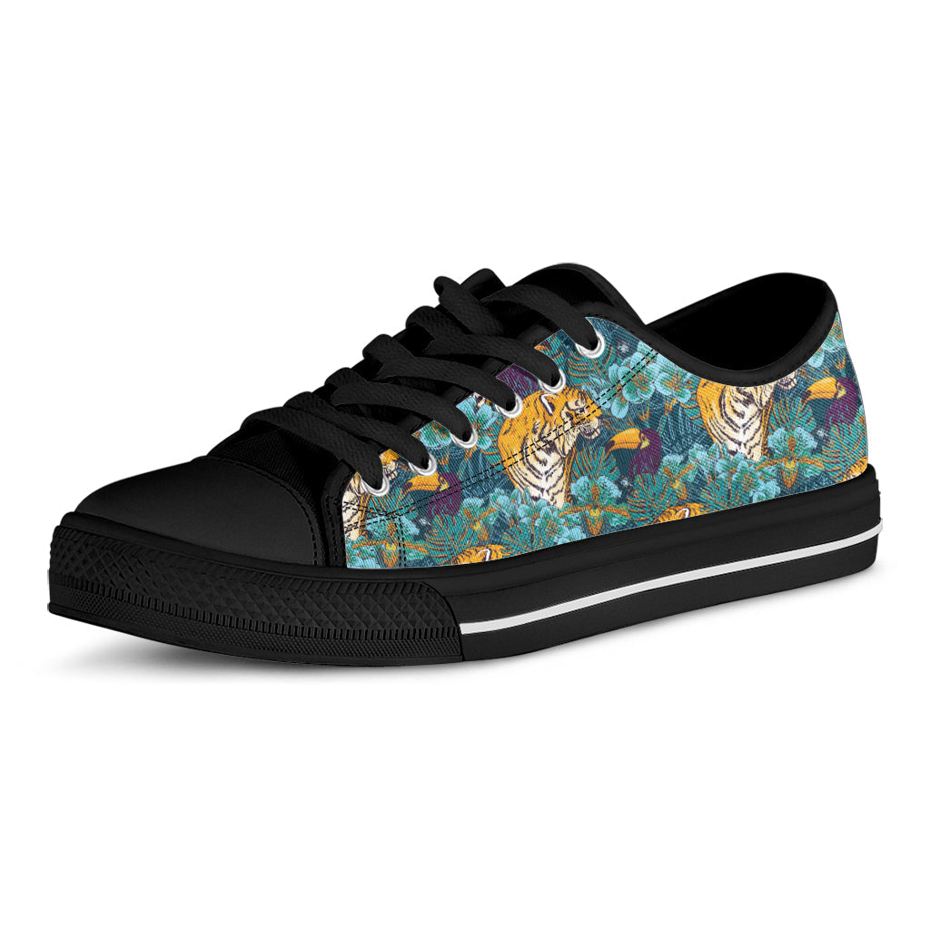 Tiger And Toucan Pattern Print Black Low Top Sneakers