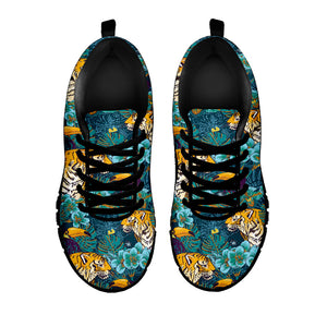 Tiger And Toucan Pattern Print Black Running Shoes