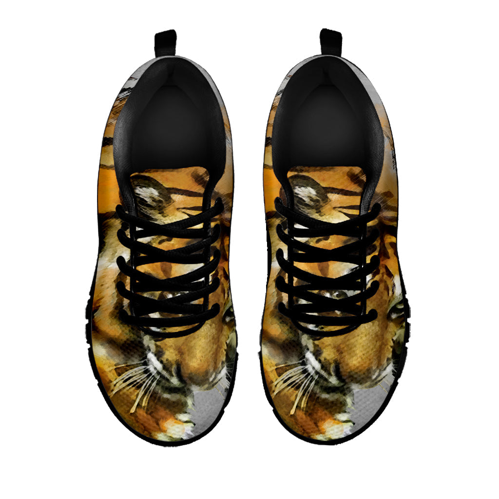 Tiger Painting Print Black Running Shoes