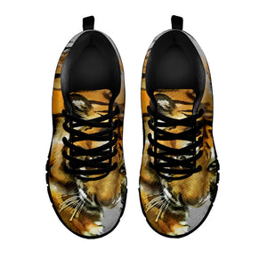 Tiger Painting Print Black Running Shoes