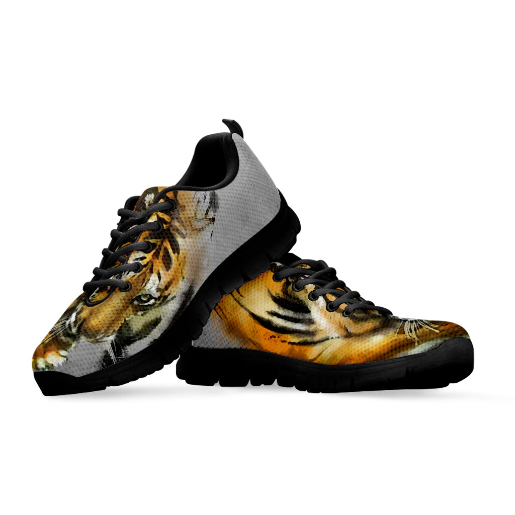 Tiger Painting Print Black Running Shoes