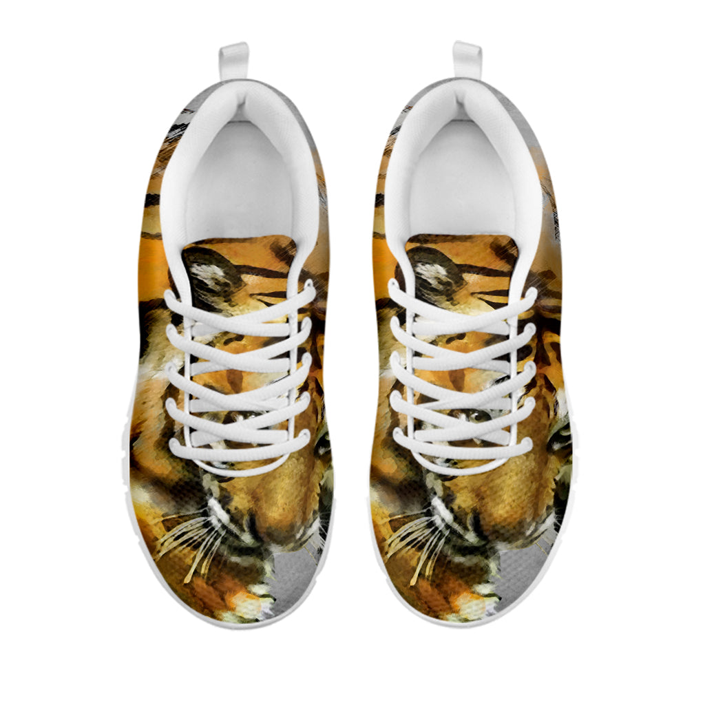 Tiger Painting Print White Running Shoes
