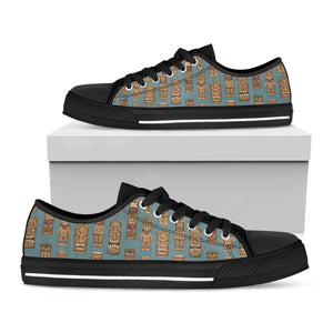 Tiki Totem Pattern Print Black Low Top Sneakers