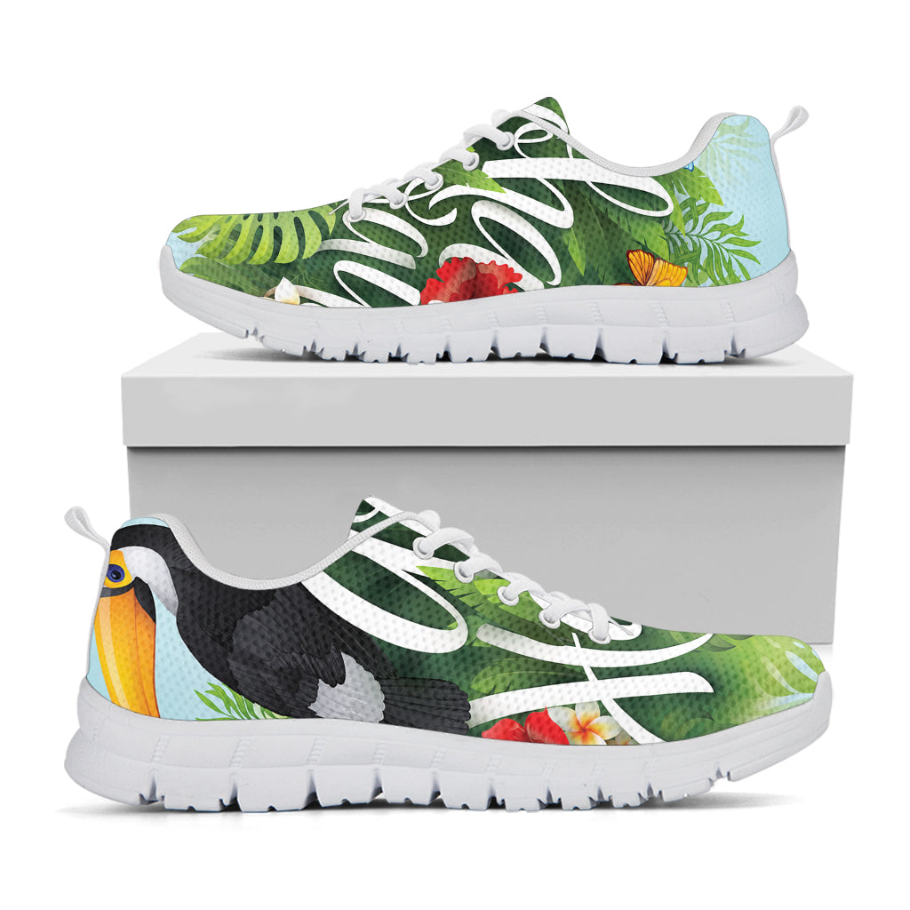 Toucan Aloha Hawaii Print White Running Shoes