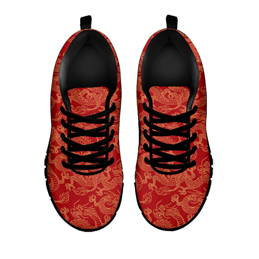 Traditional Chinese Dragon Pattern Print Black Running Shoes